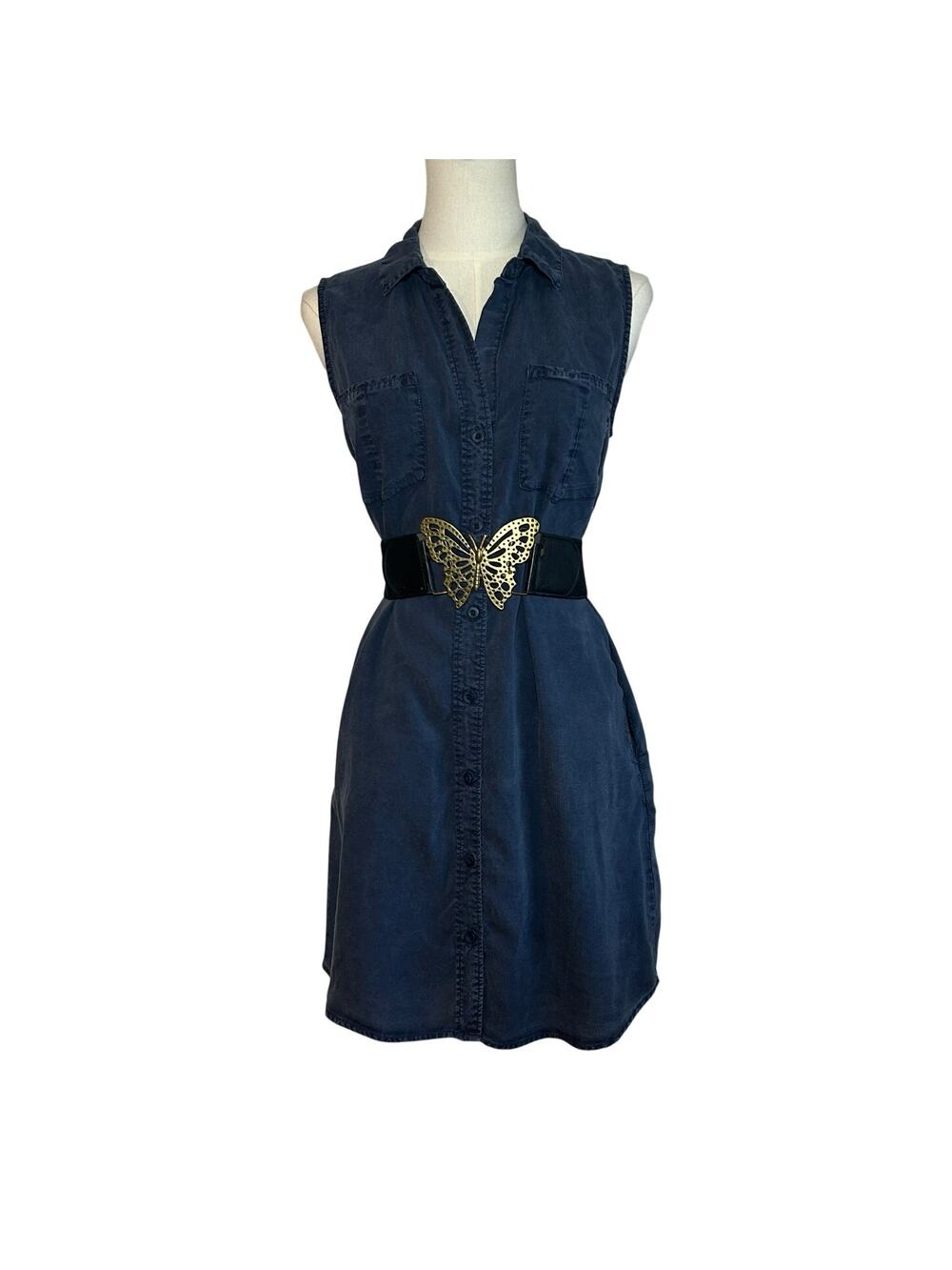 Velvet Heart Tencel Button-Front Utility Shirt Dress Small Casual Boho Preppy